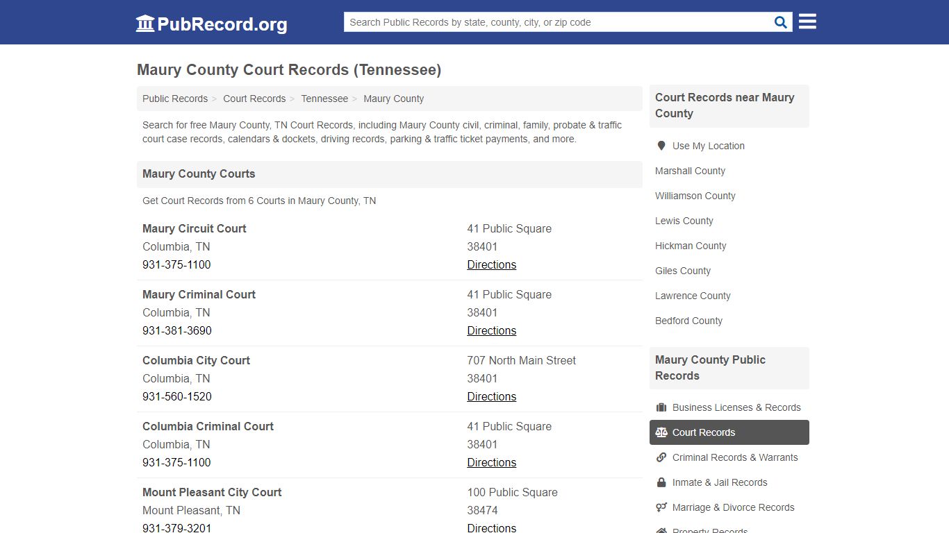 Free Maury County Court Records (Tennessee Court Records) - PubRecord.org