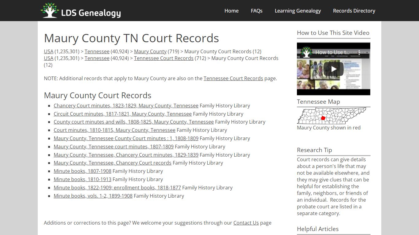 Maury County TN Court Records - LDS Genealogy