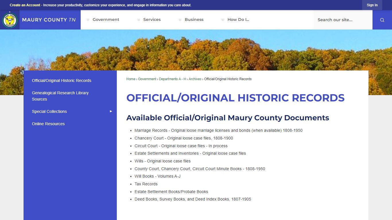 Official/Original Historic Records | Maury County, TN